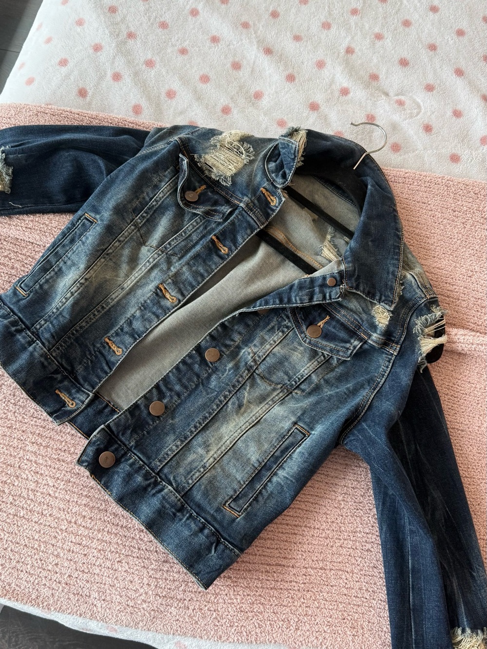 Fashion Nova Distressed Dark Blue Denim Jacket